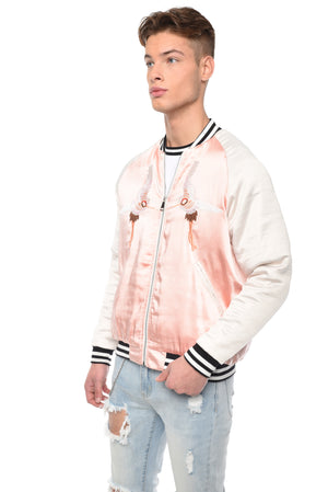 JAPANESE BIRD EMBROIDERED ACETATE BOMBER - ZYARI