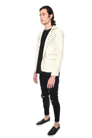 FAUX LEATHER JACKET WITH STUDS - WHITE - ZYARI