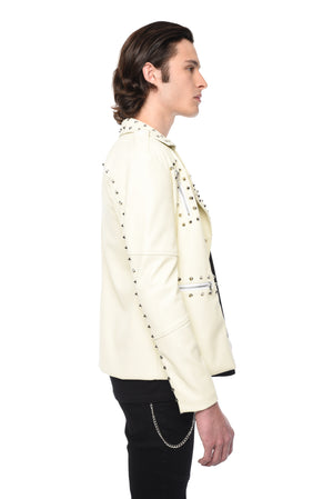 FAUX LEATHER JACKET WITH STUDS - WHITE - ZYARI