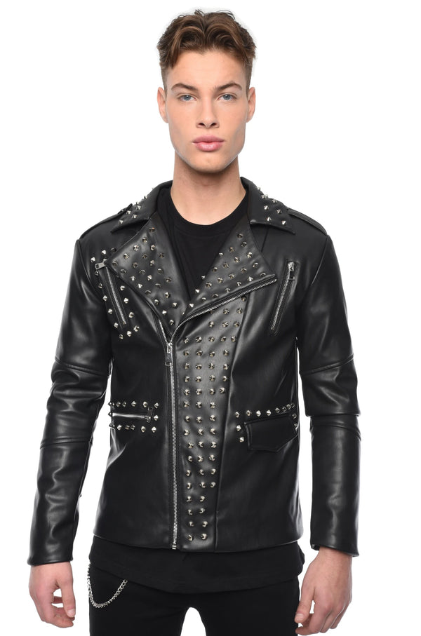 FAUX LEATHER JACKET WITH STUDS - BLACK - ZYARI