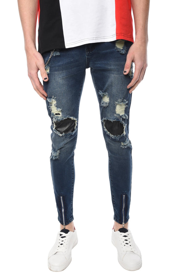 DENIM WITH LEATHER PATCH AND CHAIN - ZYARI