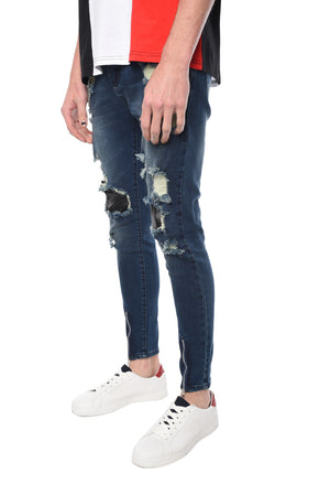 DENIM WITH LEATHER PATCH AND CHAIN - ZYARI